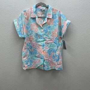 VTG Giovelli Floral Short Sleeve Button Up Shirt USA Made Womens Large 14-16 NEW